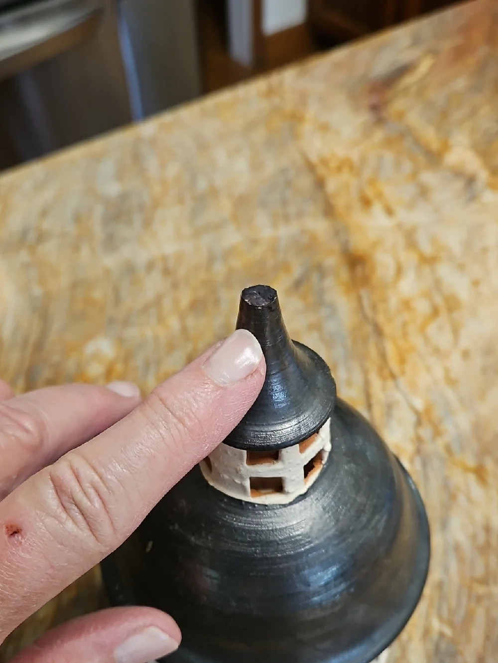Terra Cotta Black/white Church Tea Light Holder